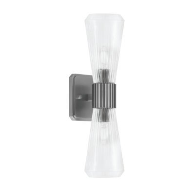 Applique murale 2 lumières Everleigh présentée en finition graphite avec verre côtelé transparent de 4 po