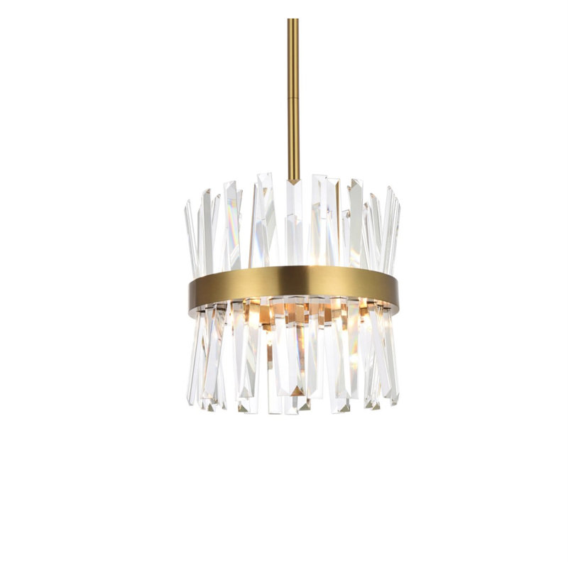 Luminaire suspendu rond en cristal Athol 12 pouces noir, Or satiné, L 12 po, 6 lumières