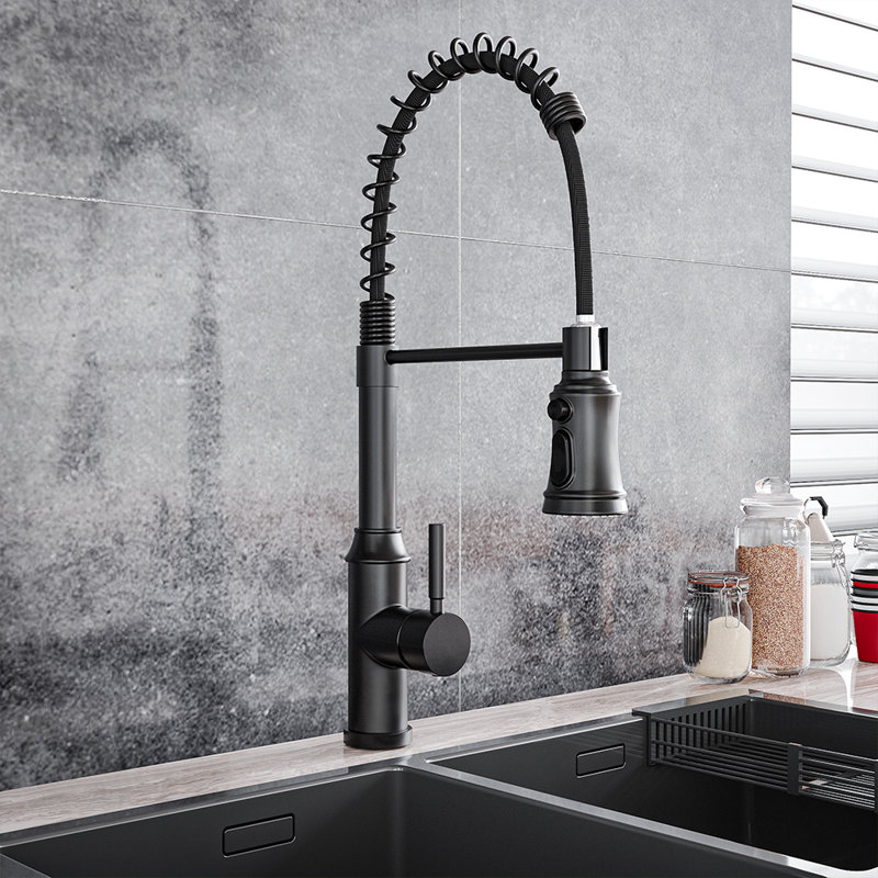 Belfry Kitchen Nolhan Pull Down Kitchen Faucet, Grey