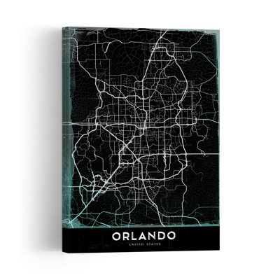 Orlando Urban Grid Map Modern Vintage Contemporary Architecture City Wall Art Print 1 Piece Wrapped Canvas Wall Art