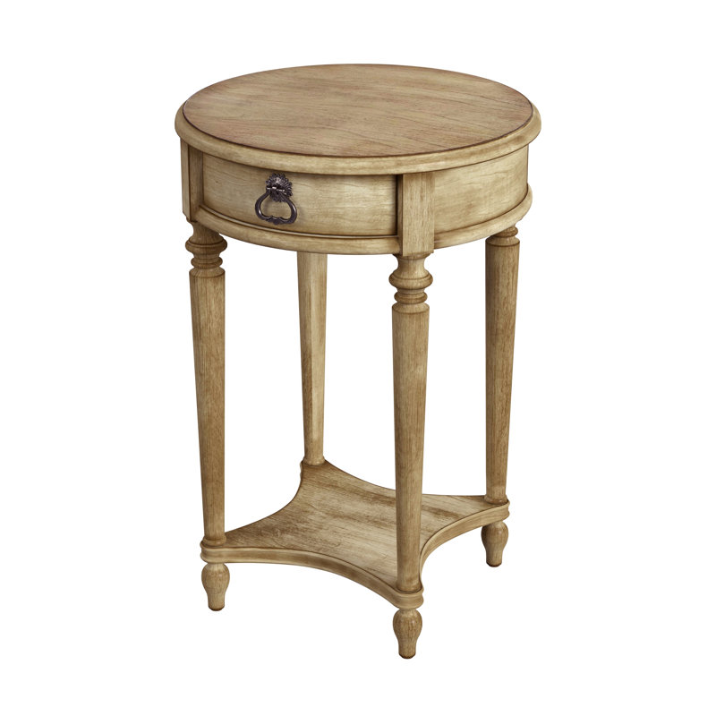 Jules 1 Drawer Round End Table with Storage, Antique Beige