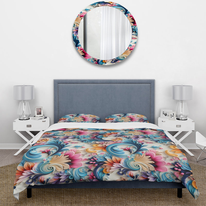 Literie pastel à motif floral printanier symphonique, Housse de couette pour très grand lit et 2 très
