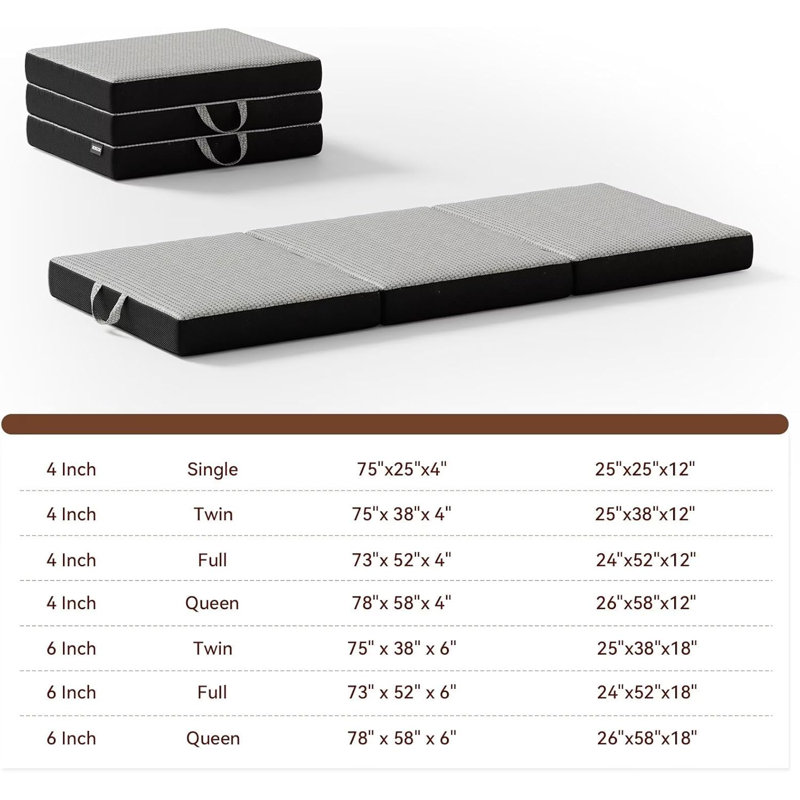 Memory Foam Mattress - Mattress 4 Inch, Trifold Mattress With Washable Cover, Handle & Non-Slip Bottom, Foldable Floor Mattress Guest Bed For RV, Travel, Camping, Yoga