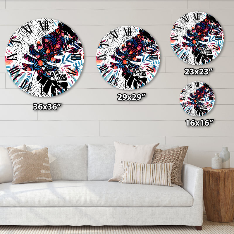 Tropical Floral Patchwork I - Horloge murale Tropical, Très petit