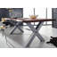 Iron Label Acacia Solid Wood Top Metal Base Dining Table-47530585-47530590