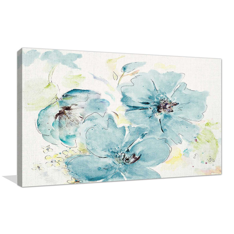 «Nature Inspired in Blue» par Patricia Pinto - Peinture, H 18 po x l 30 po x P 1 po, Toile tendue