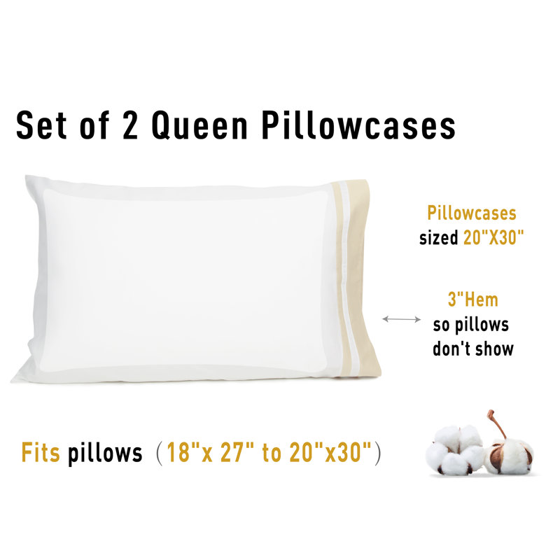 Grand 100% Cotton Percale Pillowcases Open Pillowcases Set, Queen Pillowcase, Rice