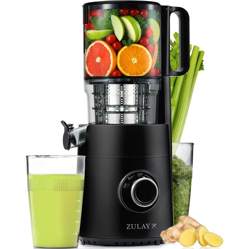 Zulay Kitchen Cold Press Juicer 5" Wide Chute, 50 Rpm Slow Masticating Juicer For Less Oxidation Patented For High Juice Yield, 4-part Filtration, Stainless Steel Blades For Whole Fruits & Vegetables - Red