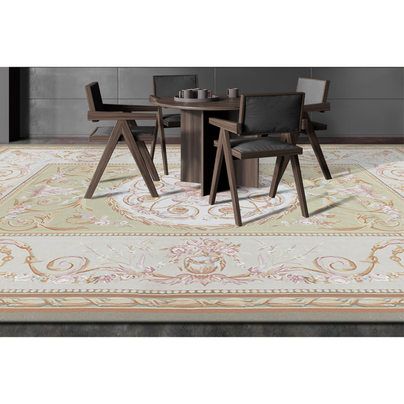Aubusson Renaissance Wool Oriental Area Rug in Gold/Light Green/Pink, Rectangle 10'2" x 14'4"