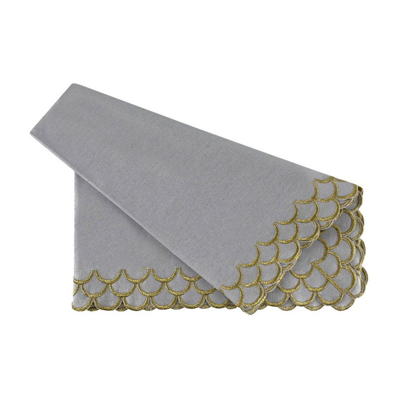 Peacock Linen Napkin, Gray/Gold