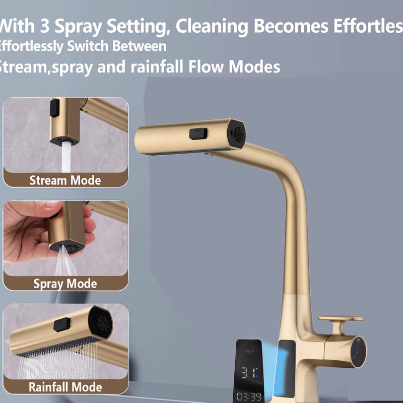 Robinet de cuisine moderne avec bec pivotant à 360 degrés et évier à jet de pluie