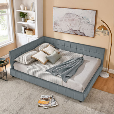 Structure de lit tapissier grand format, structure de canapé-lit avec dossier confortable et accoudoirs, lit grand pour chambre à coucher, salon, velours (85,5 po x 64,5 po x 30,5 po)