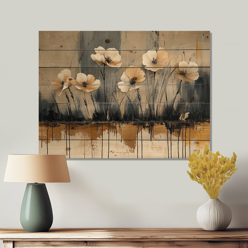 Minimalisme, désert, fleur d'œillets IV - œillets, art mural sur bois de pin naturel, H 10 po x l 20 po x P 0,78 po