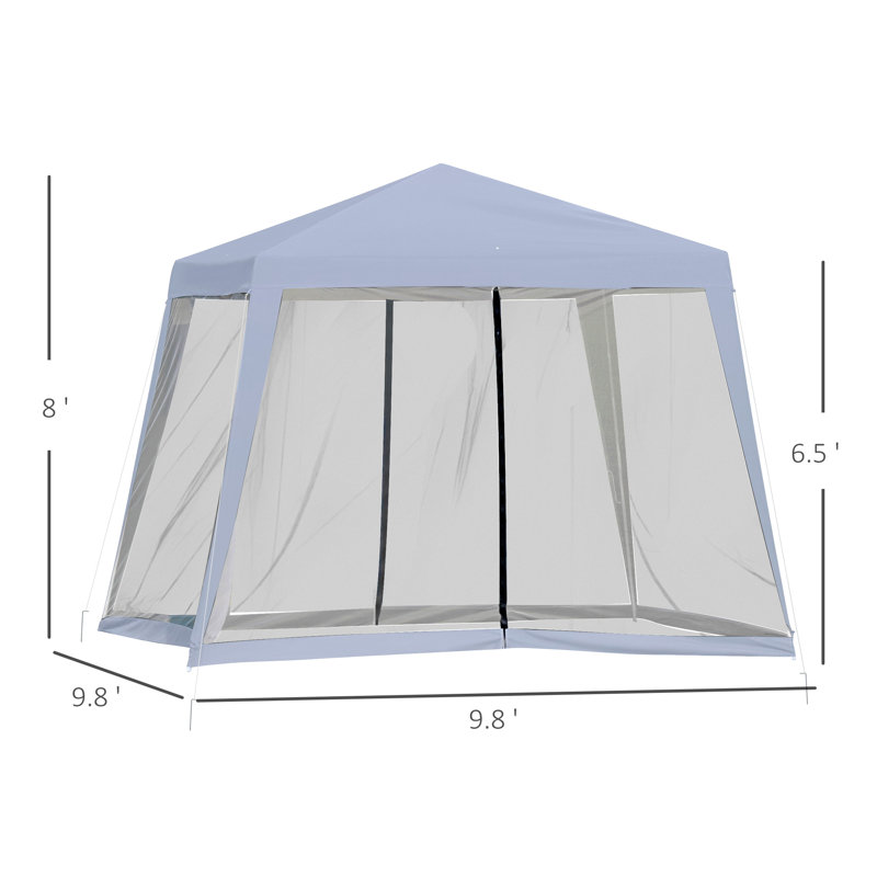 Gray 10' x 10' Steel Outdoor Gazebo with Mesh Sidewalls