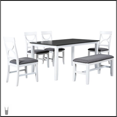 Ensemble de table de salle à manger 6 pièces en bois avec banc rembourré et 4 chaises, style campagnard pour des rassemblements confortables et des dîners formels
