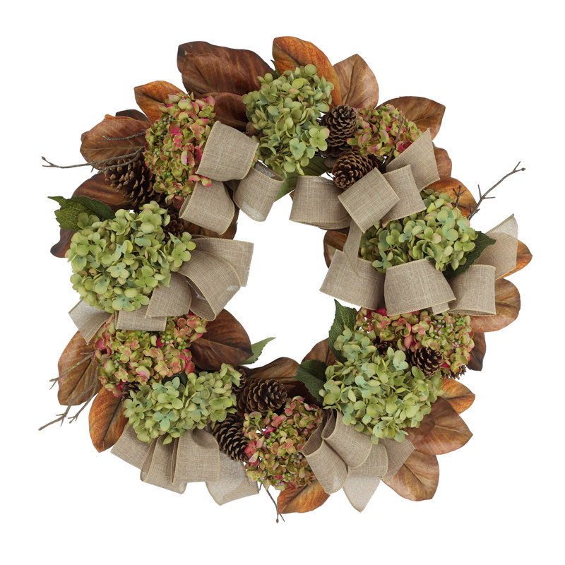 27" Fall Wreath with Hydrangeas and Pinecones