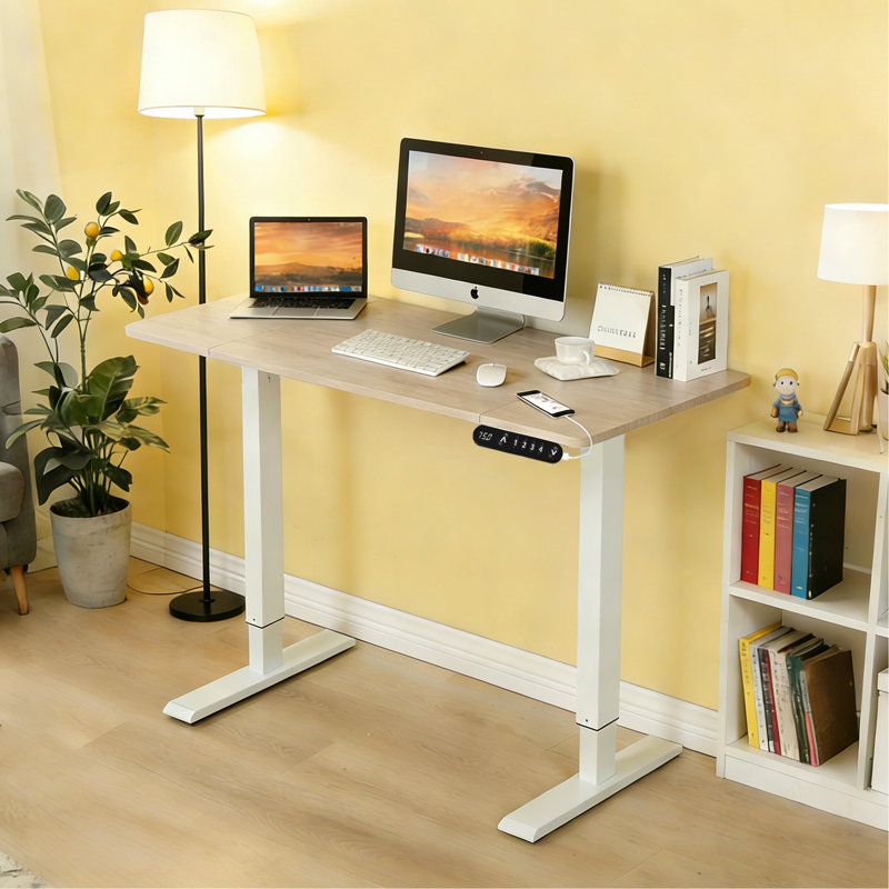 Bureau debout électrique de 48 pouces de largeur et 24 profondeurs, de couleur chêne, réglable en hauteur pour jouer, équipé de 4 boutons de mémoire à domicile, programmable