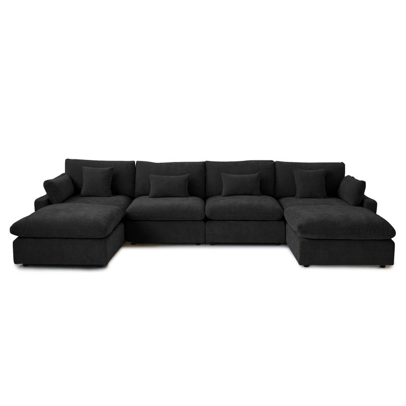 Kyna 6 - Piece Slipcovered Sectional, Dark Charcoal Linen Blend