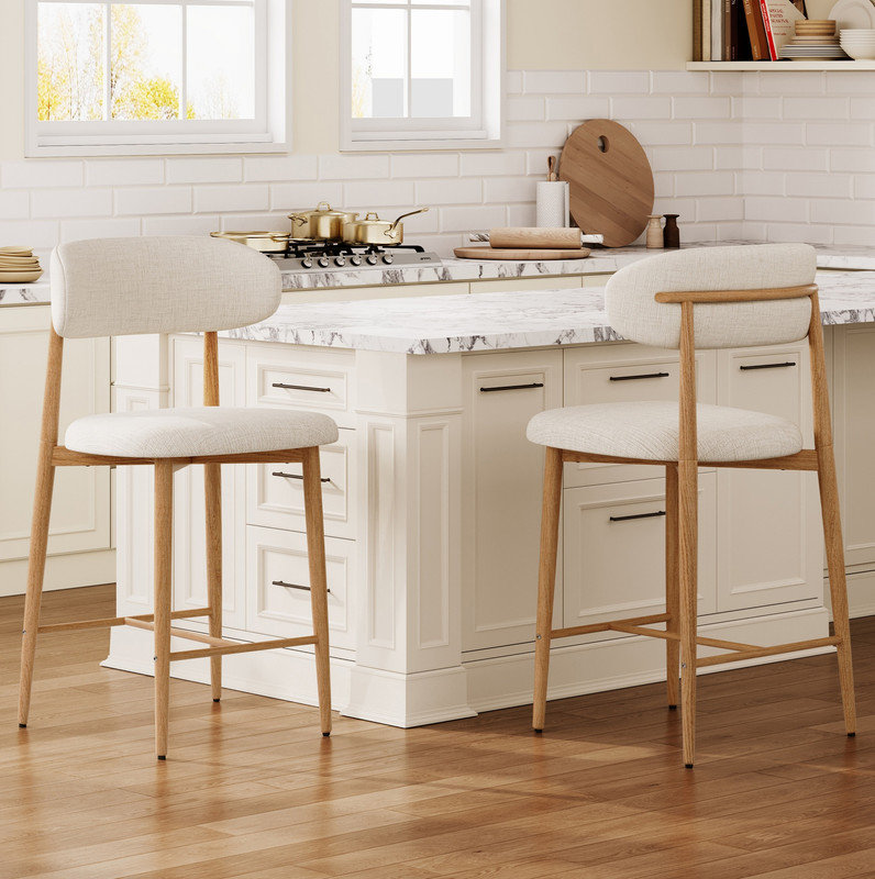 Ensemble de 2 tabourets de bar à hauteur de comptoir, tabourets de bar rembourrés avec pieds en métal pour îlot de cuisine, beige