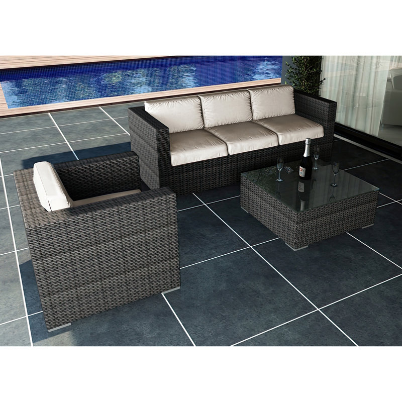 Suffern Premium All-Weather Wicker 4 - Person Patio Conversation Set with Cushions, Cast Silver Sunbrella®