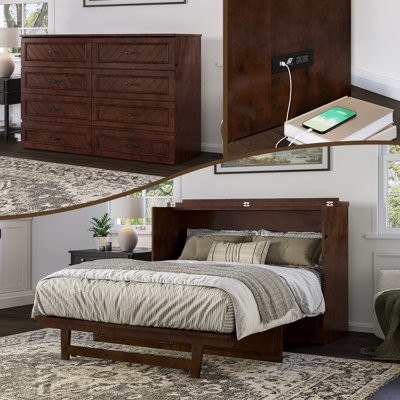 Mandujano Solid Wood Murphy Bed Chest with 6" Mattress and Built-in Charging Station