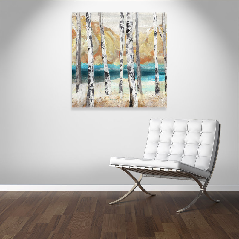 «Yellow Watercolor Trees I», peinture sur toile tendue, H 45 po x l 45 po x P 1,38 po, Toile tendue