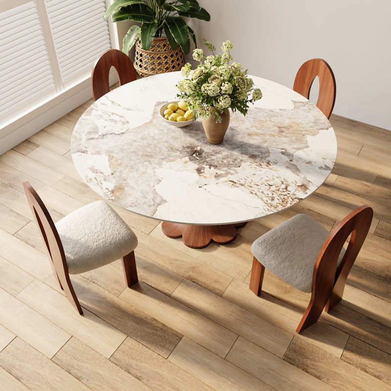 Round Stone Danner Solid Wood Pedestal Floral Shape Kitchen Dinner Table For 4/6/8, Coloré