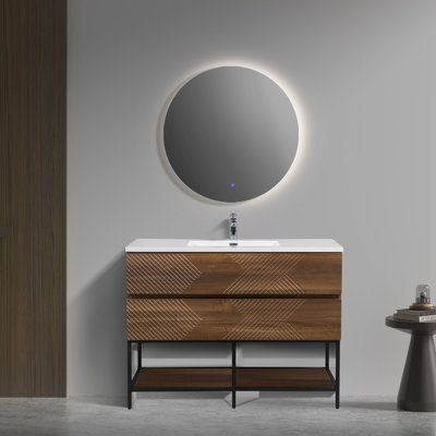 Abrem 48 po L x 19 po P 2 tiroirs Meuble-lavabo autoportant avec évier simple et Comptoir en Polymarbre blanc