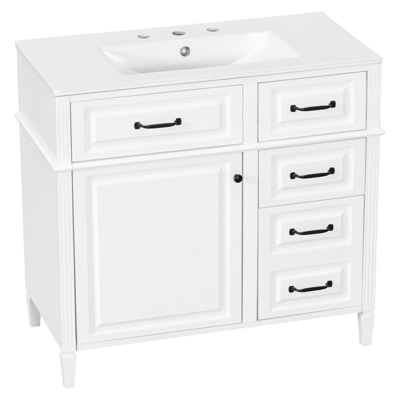 Meuble-lavabo autoportant de 36 pouces avec rangement polyvalent, Blanc/Noir