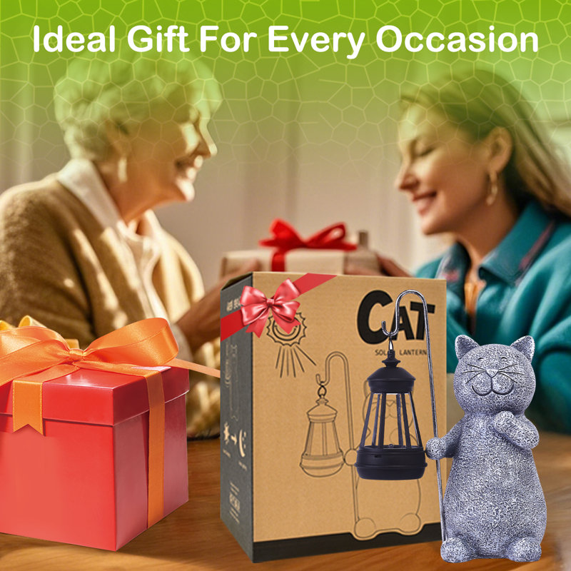 Erikas Solar Cat Garden Statue with Solar Lantern，Great Gifts for Grandma Mom Cat Lovers