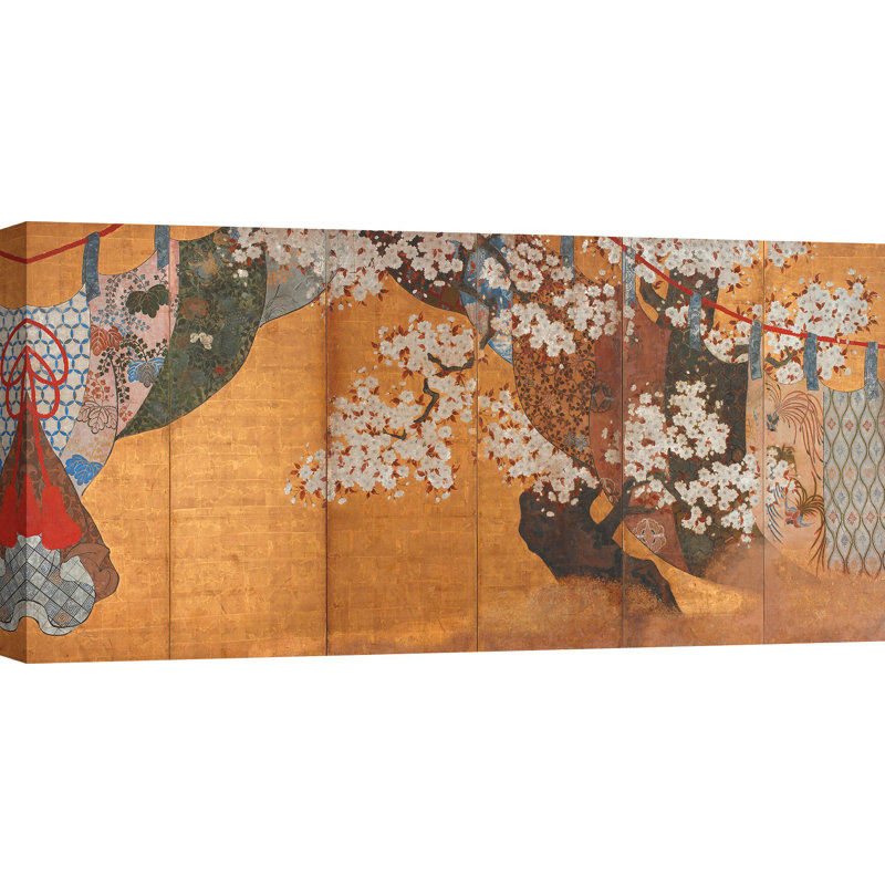 Wind-Screen And Cherry Tree by Anonymous Japanese - Wrapped Canvas Print, 50cm H x 100cm W x 4cm D