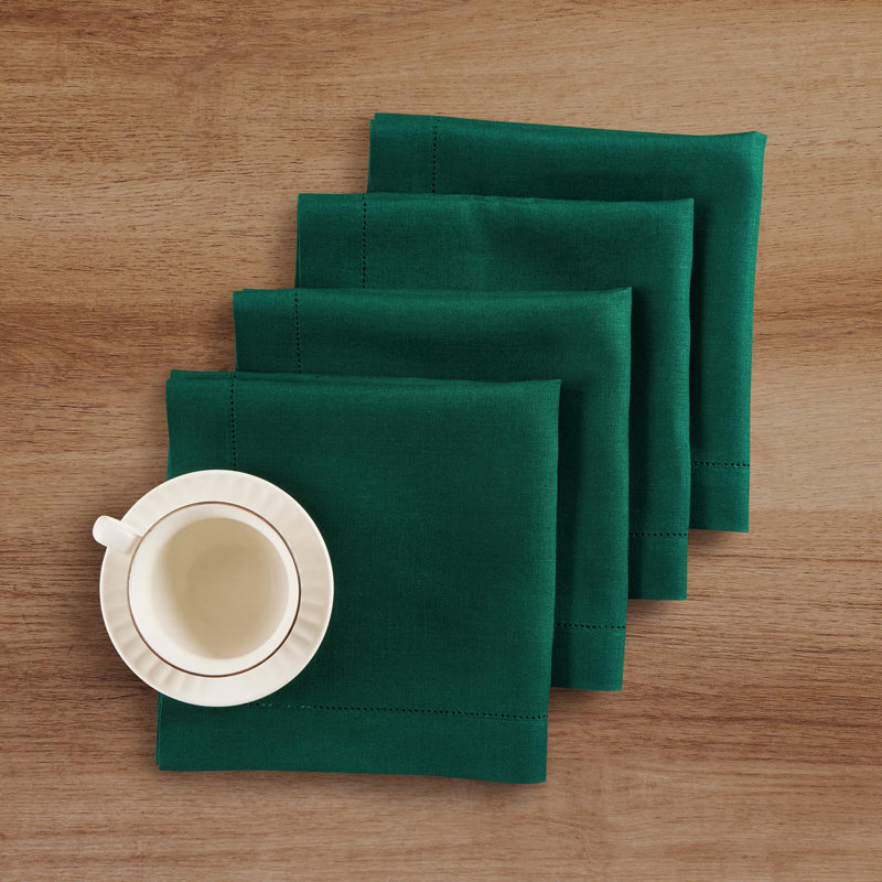 Medium Weight Hemstitch - 100% Pure Linen Dinner Napkins, Evergreen