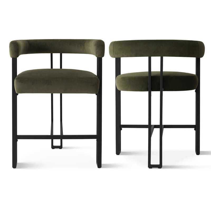 Mekah Upholstered 24'' Counter Stool Set of 2 - Metal Frame