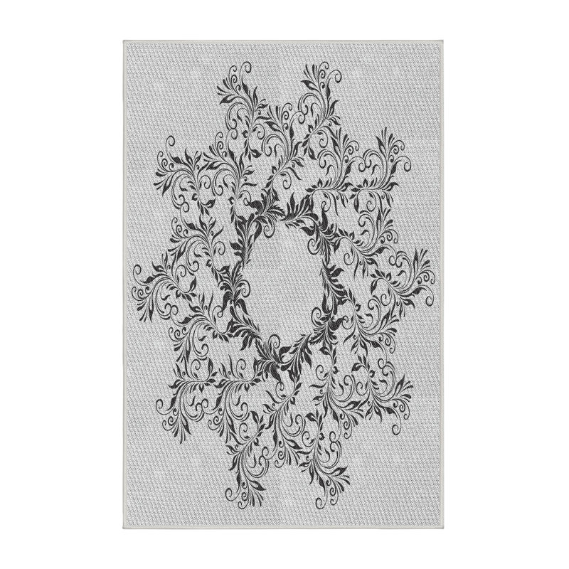 Tapis décoratif en laine et en polyester gris tissé à la machine, Rectangle 6 pi x 9 pi