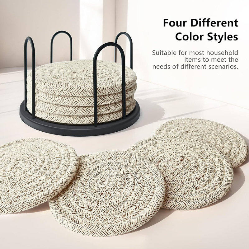 Ensemble de 8 sous-verres Coasters pour boissons, bière, café, sous-verres en coton tissé avec support, sous-verres Boho pour la décoration de la table convenant aux types de tasses