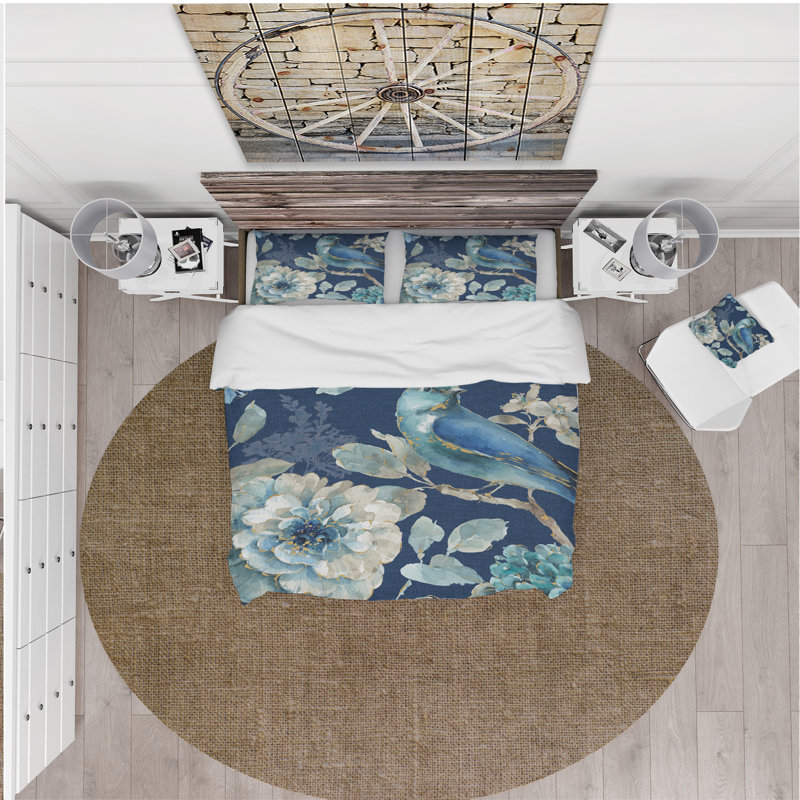 Indigold Bird Cottage Family III - Ensemble de housse de couette Farmhouse - Microfibre de polyester