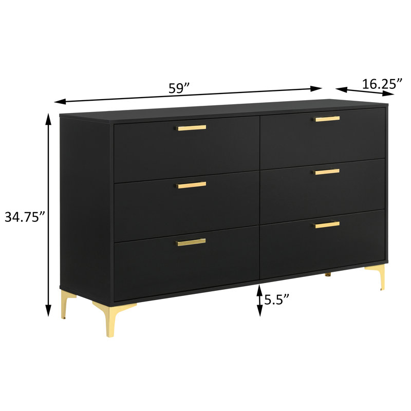 Beggs Black and Gold 6-Drawer Rectangular Dresser