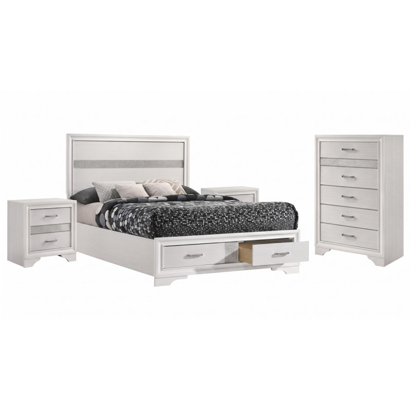 Mercer White Queen 4-piece Bedroom Set, White, 4 Pcs: Bed, Chest, 2 Nightstands, Queen