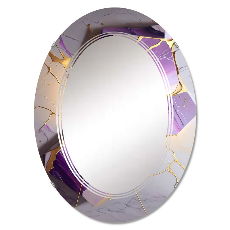 Prasanta - Géode abstraite violet I - Miroir mural abstrait en marbre, 30 po x 20 po