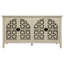 Armoire creuse avec 4 portes pour la chambre à coucher, le salon ou le bureau, motif d'attraction symétrique sur les panneaux de porte, poignées rondes en métal au toucher doux, pieds en bois massif, bon support, mur verrouillable