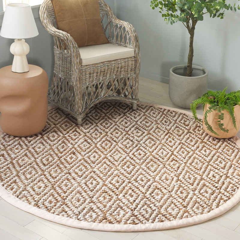Natural Fiber Handwoven Jute Geometric Rug, Round 6'