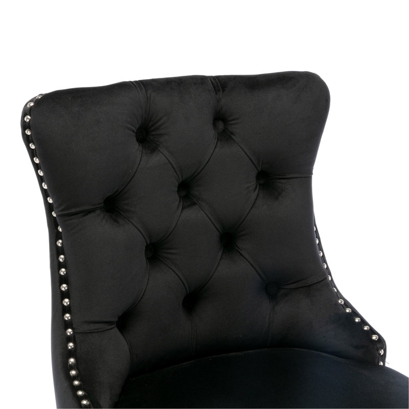 Élégante chaise de bar en velours à boutons, fabrication en bois massif, accents, mousse à haut rebond, 2 détails noirs, confortable, 2 pièces