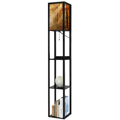 Lampe sur pied moderne avec tablettes et ports USB et abat-jour en tissu