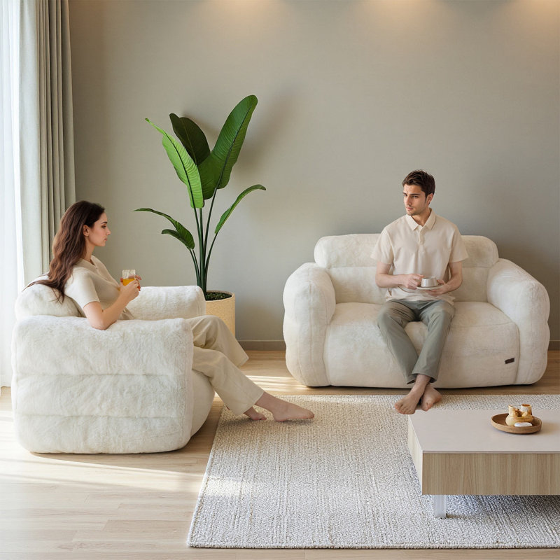 Fauteuil à billes Giant, Fausse fourrure beige