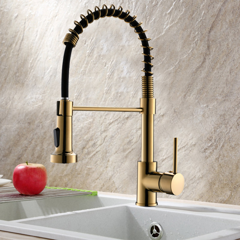 Robinet de cuisine avec douchette rétractable, robinets de cuisine en laiton massif, robinet de lavabo à poignée simple, lavabo commercial