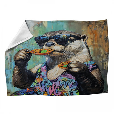 Otter With Food Fleece Throw Blanket - Whimsical Throws for Sofas or Beds