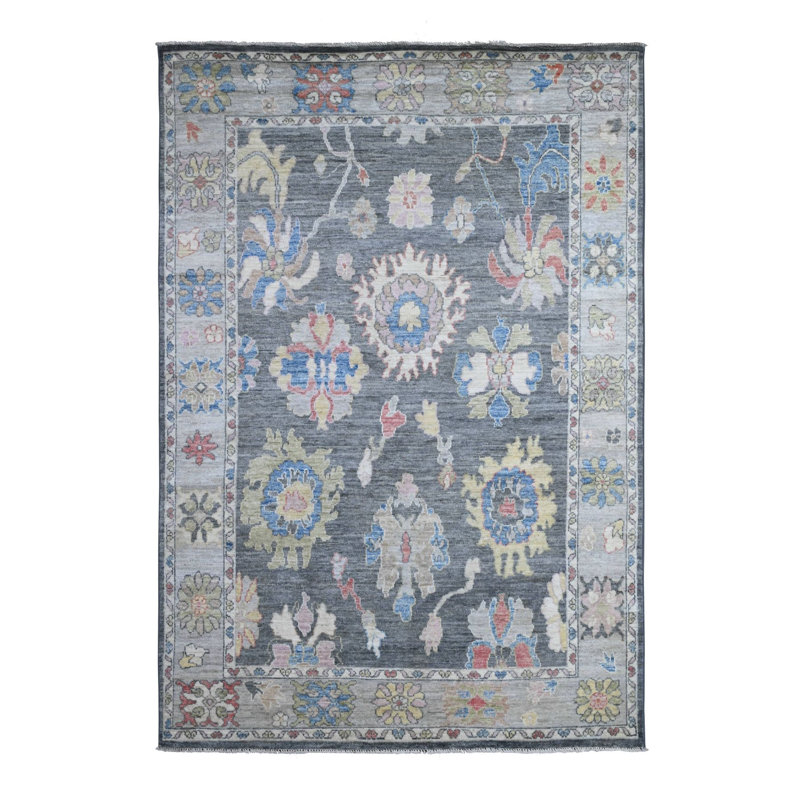 Tapis oriental gris angara en laine Oushak 5 pi 11 po x 8 pi 8 po Nevada
