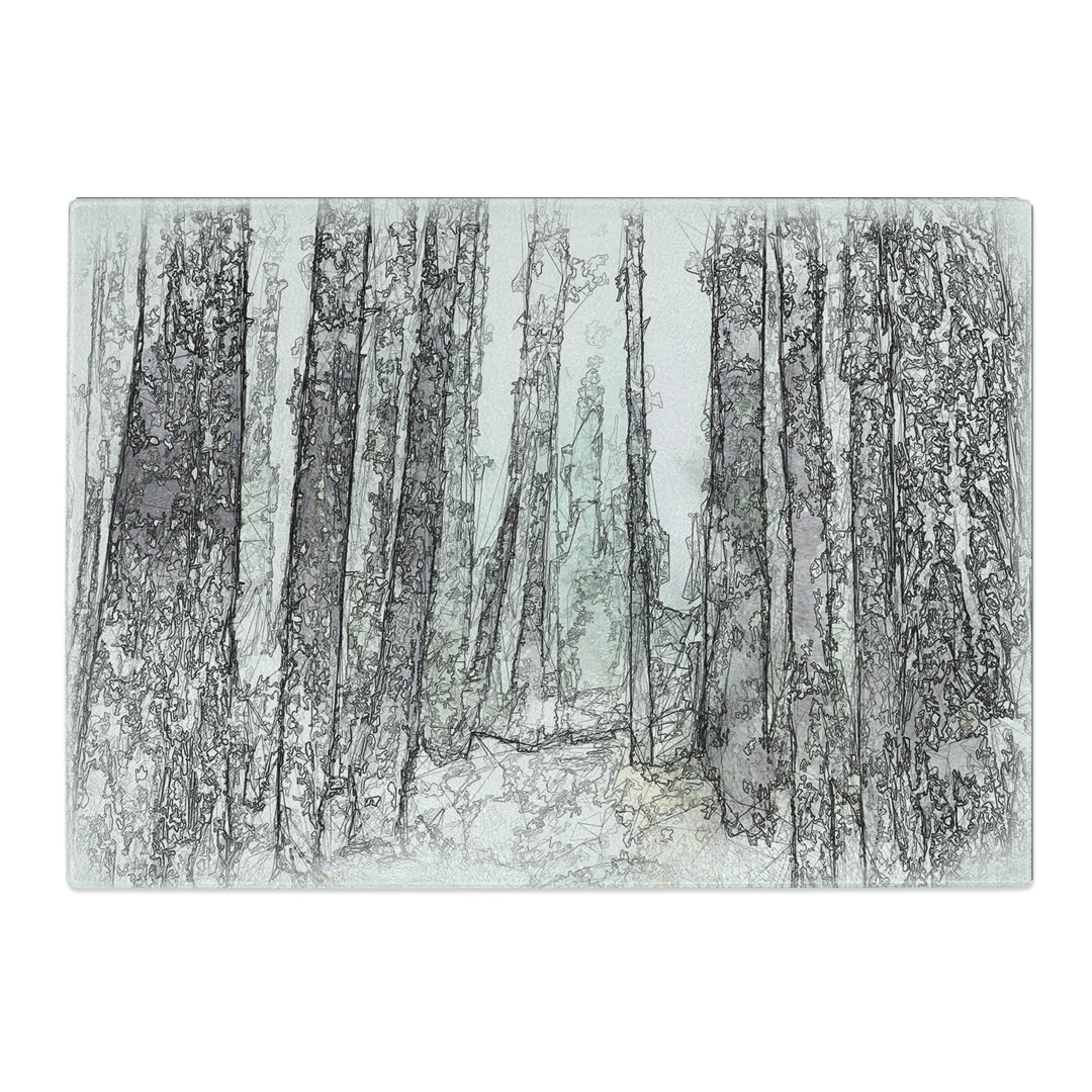 Tempered Glass View of a Pine Tree Forest Sketch Chopping Board