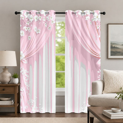 2 pièces de rideaux de fleurs de cerisier, rideau de style floral, drapeaux romantiques imprimés à motif de fleurs printanières, habillage de fenêtre pour le décor de la chambre à coucher