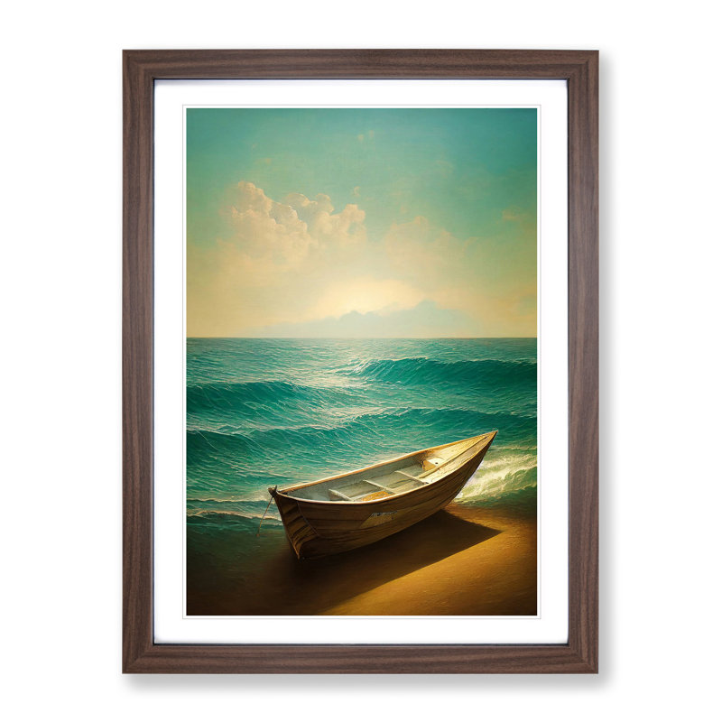 XV1022-1134X Boat On The Beach - Print, 36cm H x 27cm W x 2cm D, Walnut Framed, White